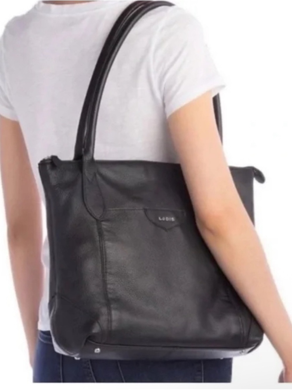 Lodis Sierra Black Leather Top-Handle Tote